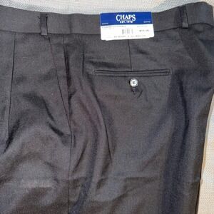 Chaps Mens Black Pleated Wool Dress Pants Size 40x32
